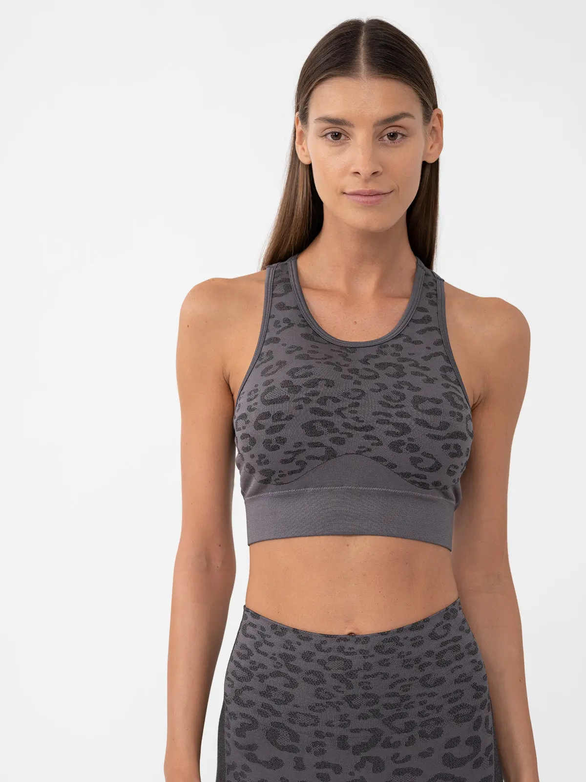4F 4FAW23USBAF070 MIDDLE GREY ALLOVER Dámská sportovní podprsenka US