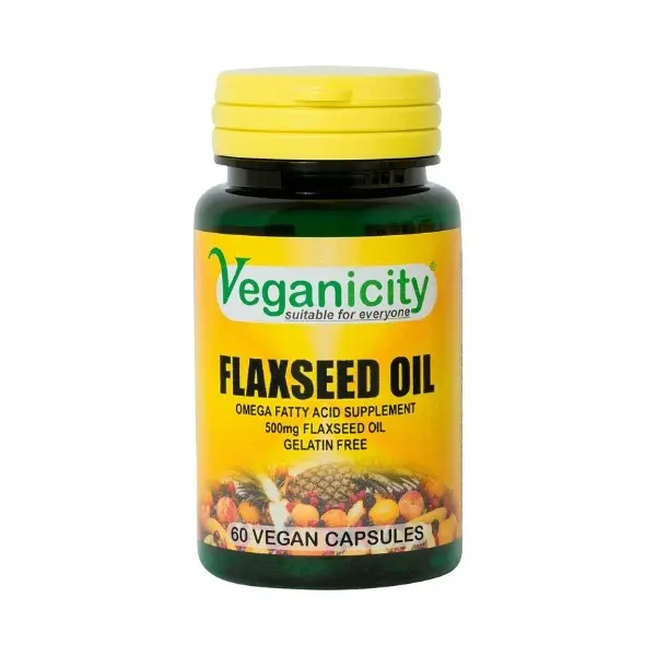 Veganicity Lněný olej 500 mg - zdroj Omega-3, 6 a 9, 60 kapslí