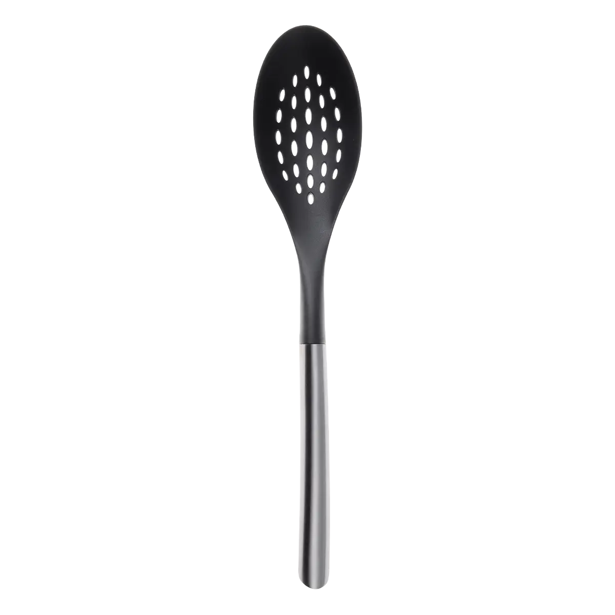 Nylonová drážkovaná lžíce s rukojetí z nerezové oceli 35 cm - 596573