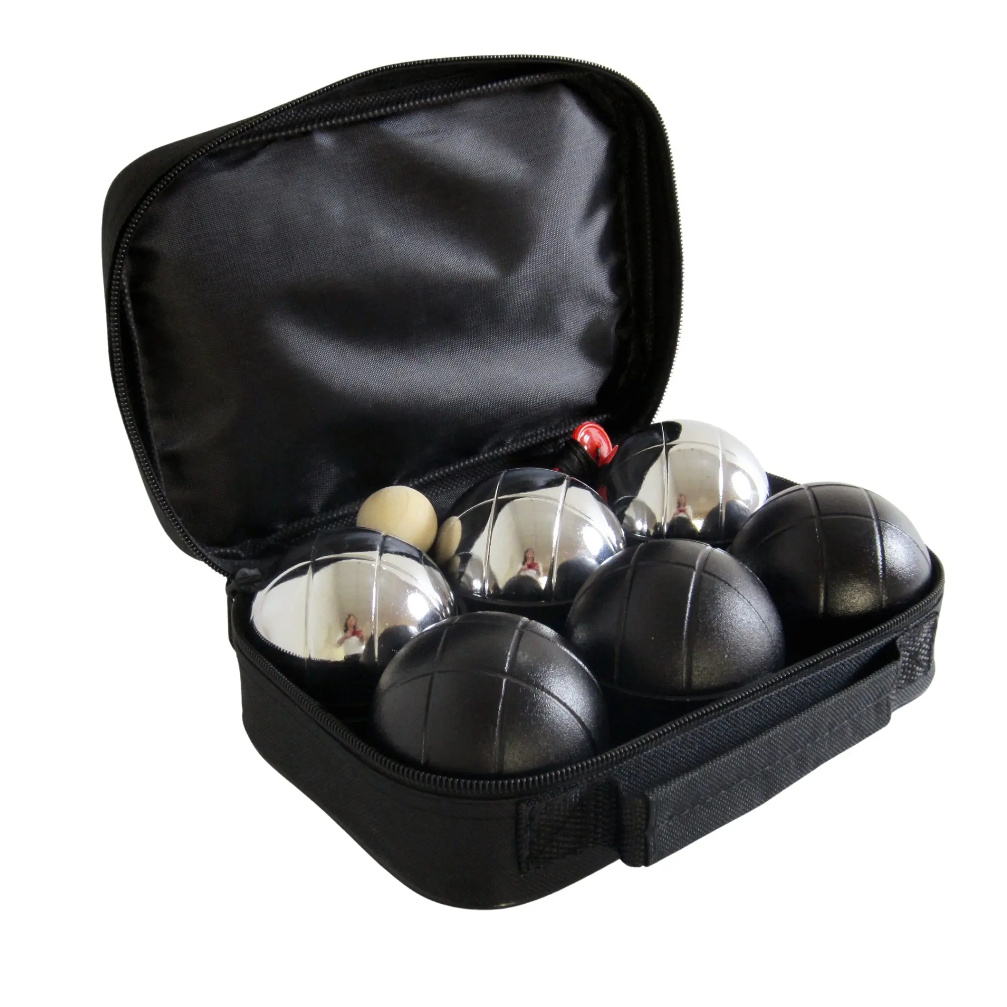 Pétanque sada MASTER 6 chromovaných a černých koulí obal nylon