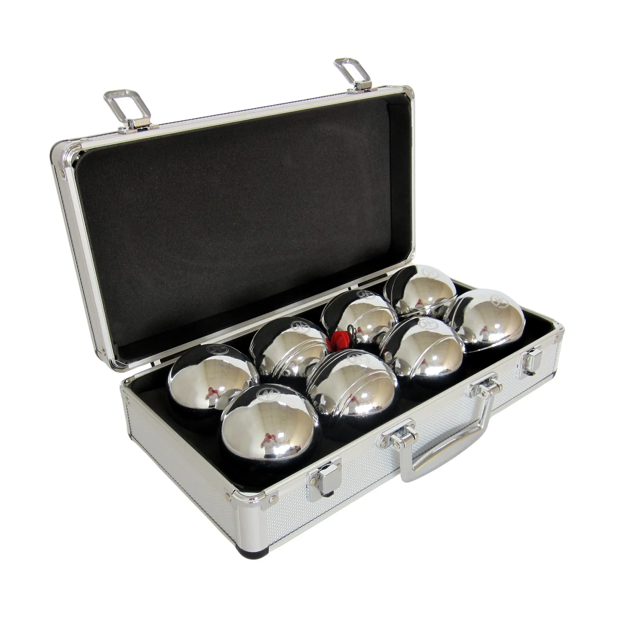 Pétanque sada MASTER 8 chromovaných koulí F.I.P.J.P. v hliníkovém kufru