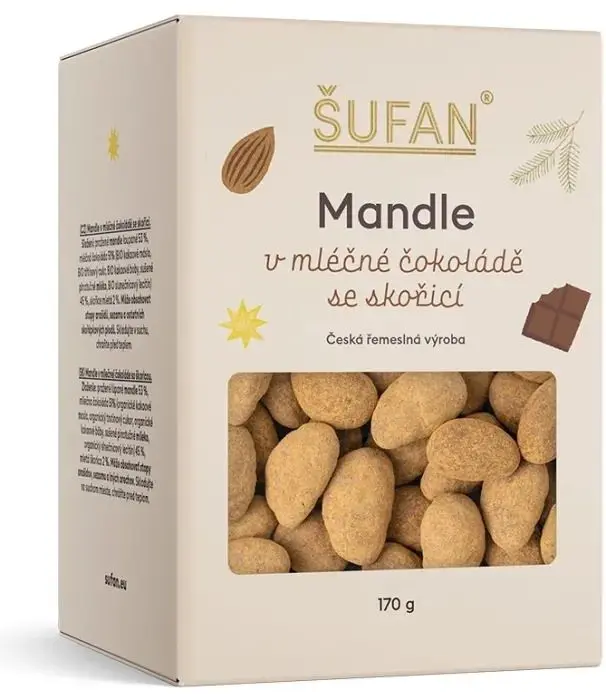 Šufan Mandle v mléčné čokoládě se skořicí 170 g
