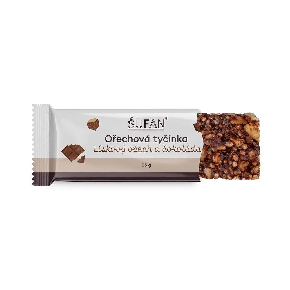 Ořechová tyčinka lískoořechová s čokoládou, 33 g