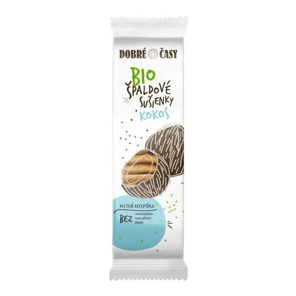 DOBRÉ ČASY Sušenky špaldové celozrnné kokosové 100 g BIO