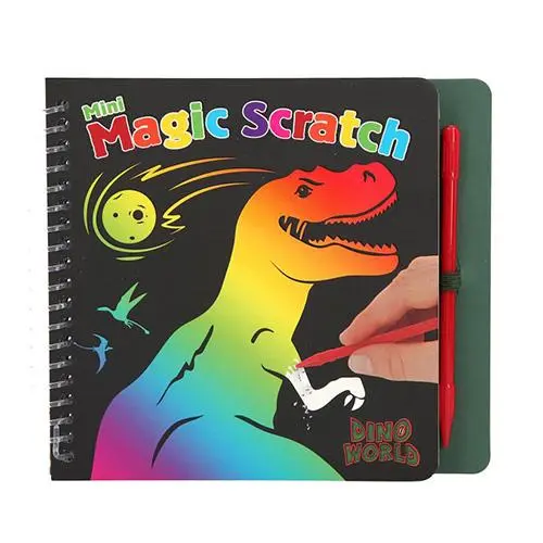 Škrabací sešit Dino World ASST S duhovým podkladem včetně škrabátka