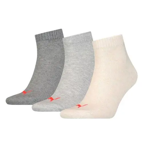Puma ponožky Quarter Plain 3P Quarter Plain 3 páry pohodlné a prodyšné kotníkové ponožky v šedých a krémové