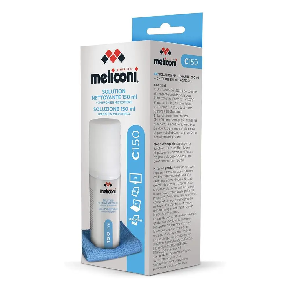 Meliconi 621014 roztok + hadřík z mikrovlákna, pro obrazovky 150 ml