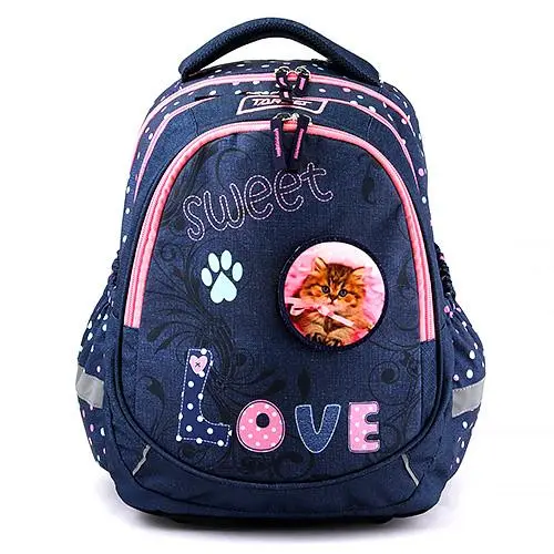 Target batoh nalepovací kočička pes na suchý zip nápis Love tmavěmodrá
