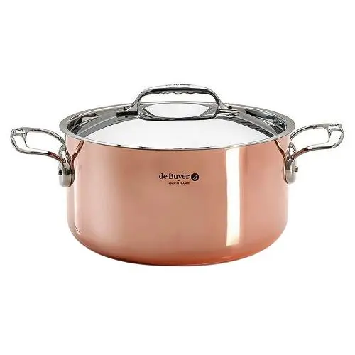 Hrnec de Buyer, 6442.28 INOCUIVRE, měděný, poklice, 2 rukojeti z nerezu, průměr 28 cm, objem 8 L, výška 13,5 cm