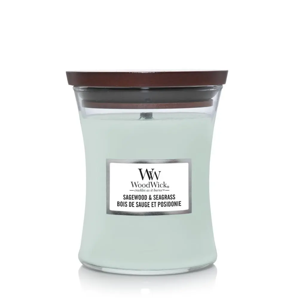 Woodwick Sagewood & Seagrass svíčka střední