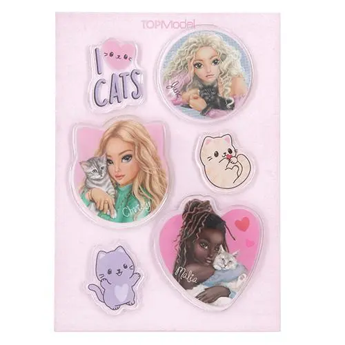 Silikonové samolepky Top Model ASST 6ks LOVE CATS