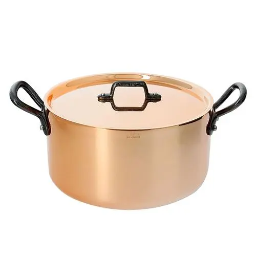 de Buyer Měděný hrnec s poklicí PRIMA MATERA 28cm 8l tmavá rukojeť