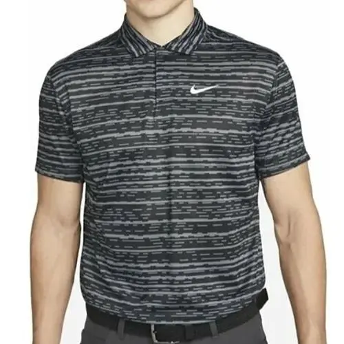 Nike pánské triko Tiger Woods Advantage Stripe golfová polokošile ze strečové látky s celoplošným vzorem a límcem se zapínáním na patentky