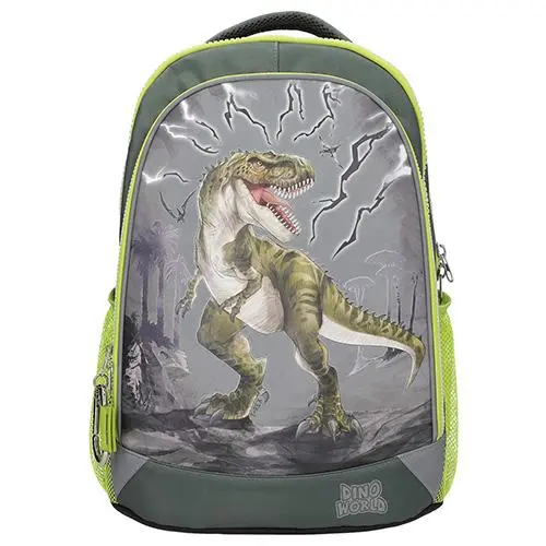 Školní batoh tříkomorový Dino World T-Rex a blesky