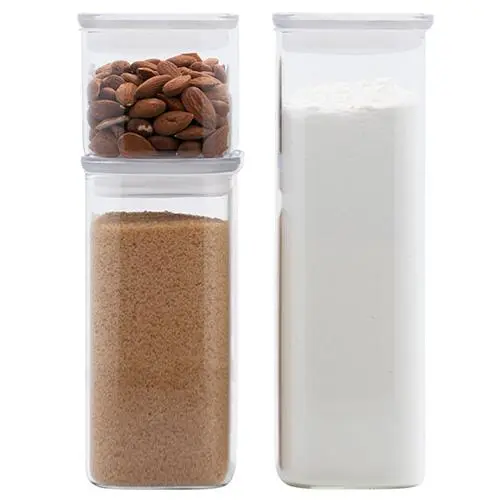 Pebbly PKV-067 Sada dóz skleněné obdelník zaoblené hrany 470 ml 1,2 l 1,8 l 3 ks