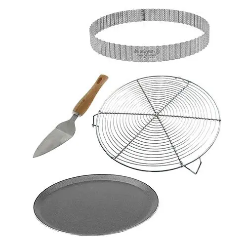 de Buyer Sada 3030.00 box HOMEBAKING: kulaté formy perforovaný prstenec plech rošt a lopatka