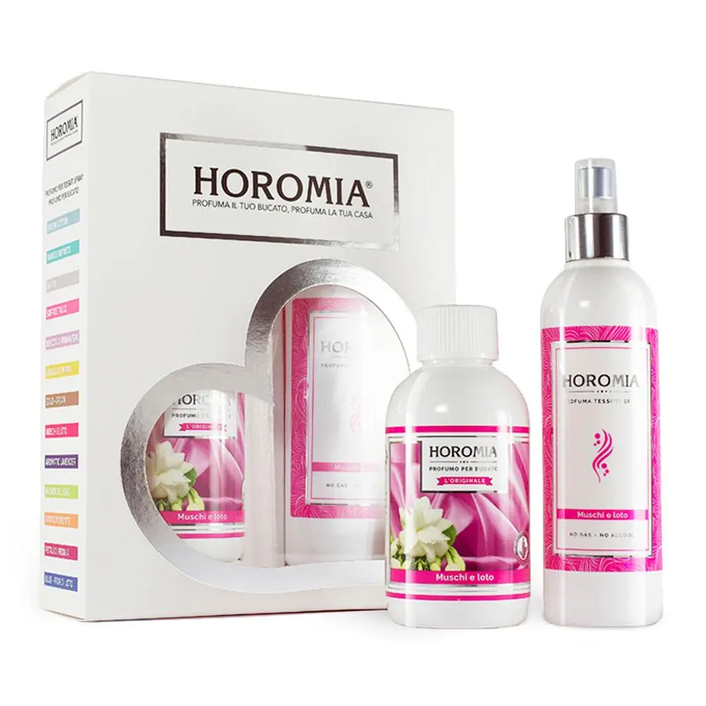 Horomia kazeta Horotwins Muschi e loto parfém na prádlo 250 ml + parfémový sprej na textil 250 ml