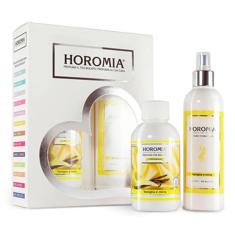 Horomia kazeta Horotwins Vaniglia e Mirra parfém na prádlo 250 ml + parfémový sprej na textil 250 ml