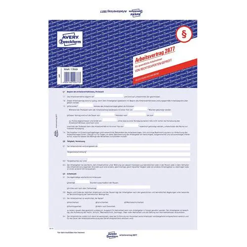Avery Zweckform 2877 Pracovní smlouva DE, komerční, A4, 3 stranná