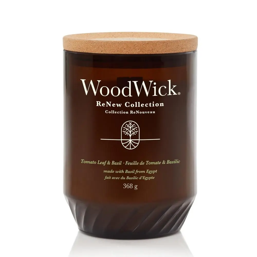 WoodWick ReNew Tomato Leaf & Basil svíčka velká