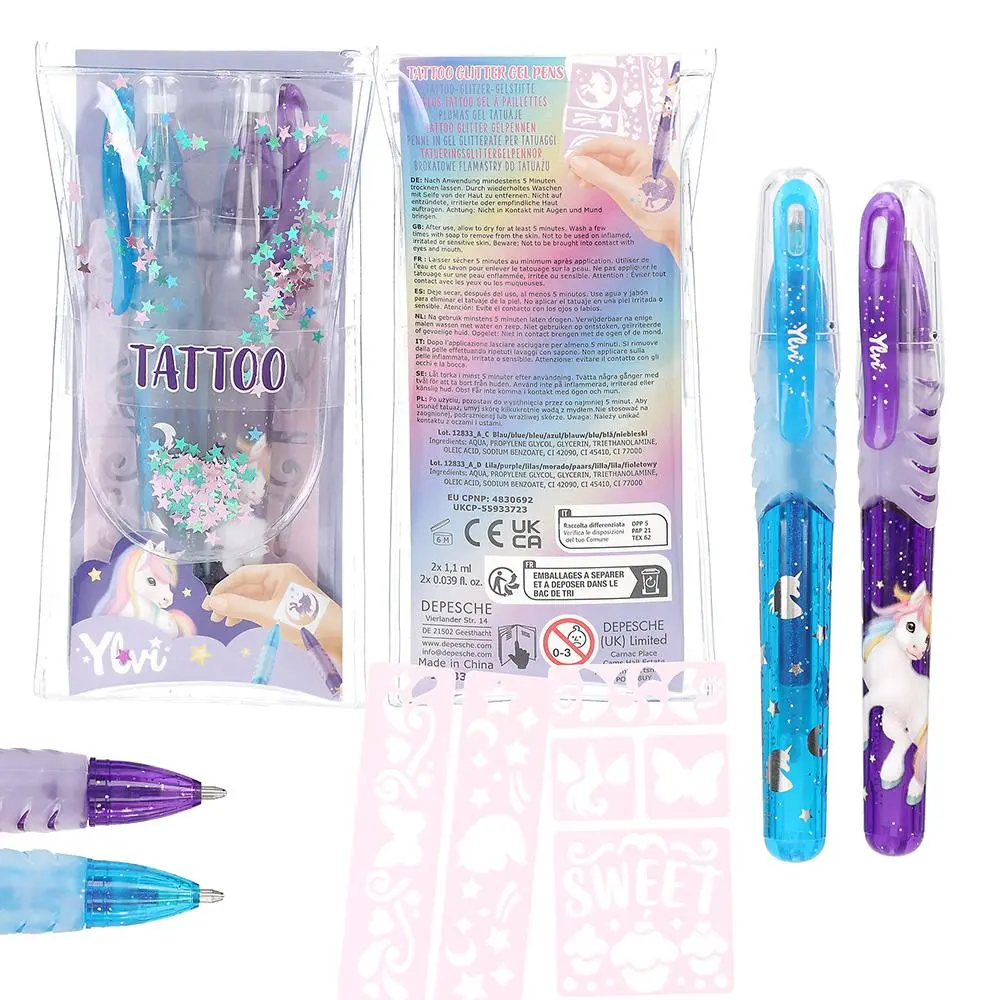 Sada třpytivých tetovacích per se šablonami Ylvi Purple/Blue