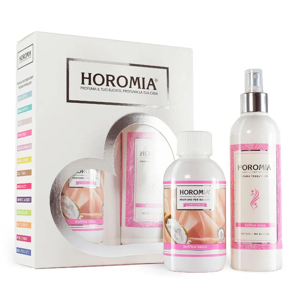 Horomia kazeta Horotwins Soffice Talco parfém na prádlo 250 ml + parfémový sprej na textil 250 ml