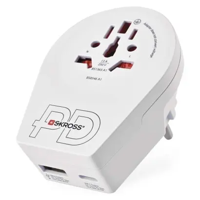 Cestovní univerzální adaptér pro cizince do střední Evropy, 1×USB-C, 1×USB-A