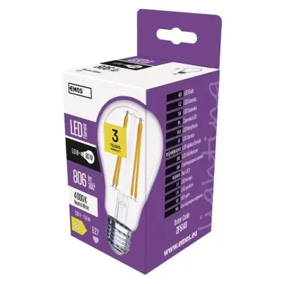 3 + 1 zdarma – LED žárovka Filament A60 / E27 / 5,9 W (60 W) / 806 lm / neutrální bílá