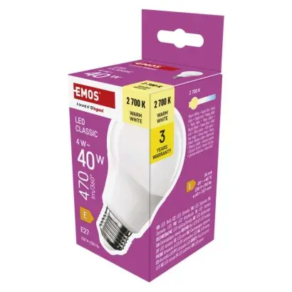EMOS LED žárovka Classic A60 / E27 / 4 W (40 W) / 470 lm / t