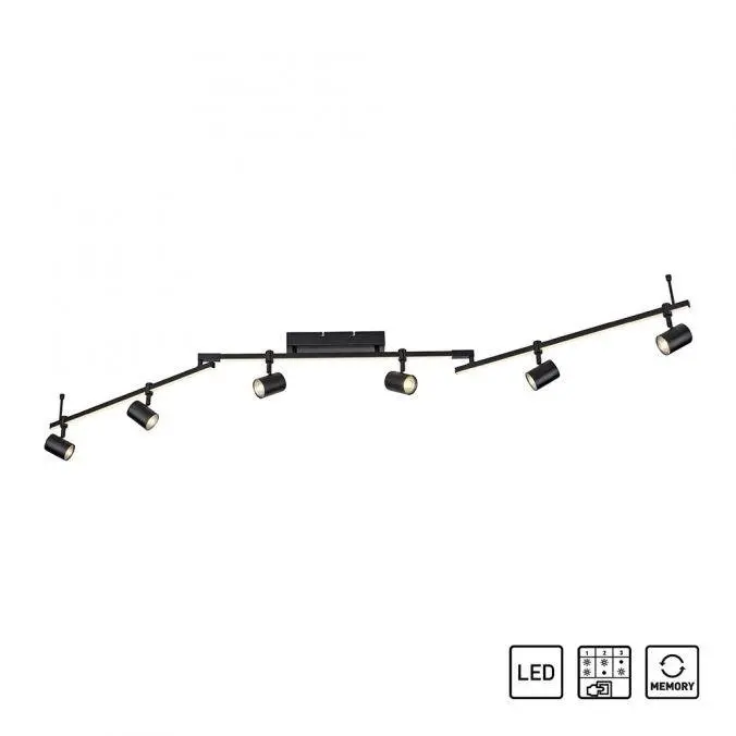 PN 6526-18 BARIK LED stropní svítidlo 6-ramenné LED černá otočné s paměťovou funkcí 3000K - PAUL NEUHAUS