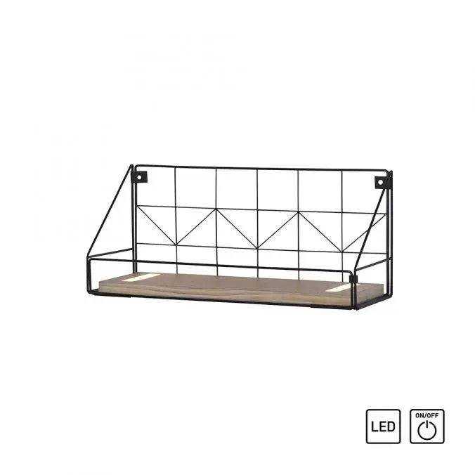 LEUCHTEN DIREKT is JUST LIGHT LED nástěnné svítidlo, police 46x16x20cm, černá, tělo ze dřeva, teplá bílá, vypínač 3000K