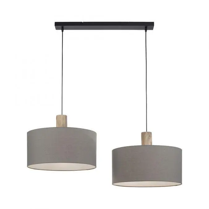 LD 15113-15 LINEN Závěsné svítidlo, tkanina, šedá, E27, dřevo, 2-ramenné - LEUCHTEN DIREKT / JUST LIGHT