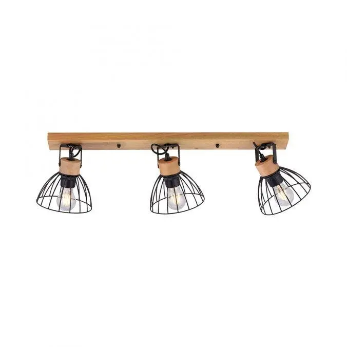 LD 11418-18 LAMI LED stropní svítidlo 3 ramenné, dřevo, černé kovové stínítko, otočné - LEUCHTEN DIREKT / JUST LIGHT