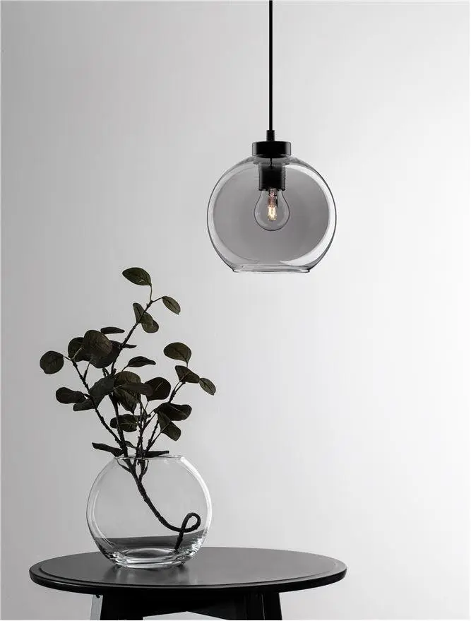 NV 9241130 Závěsné svítidlo PALMER kouřové sklo černý kabel černá kovová základna E27 1x12W 230V IP20 bez žárovky - NOVA LUCE