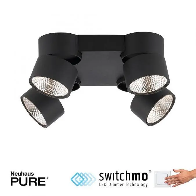 PN 6454-18 Paul Neuhaus LED stropní svítidlo PURE-NOLA černá 4 ramenné otočné stmívatelné krokově stmívatelné 3000K - PAUL NEUHAUS