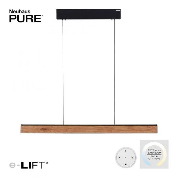 PAUL NEUHAUS LED závěsné svítidlo PURE-E-MOTION elektricky nastavitelná výška 2700-5000K dub/černá perleť 2570-79