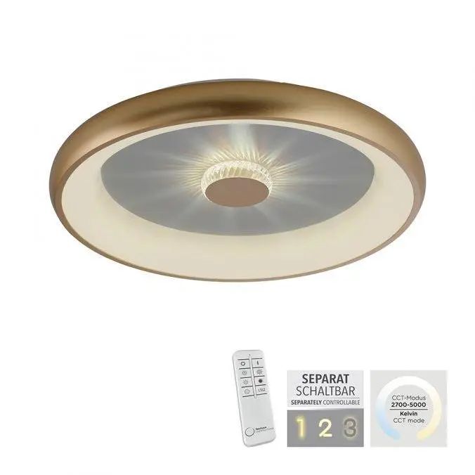 LEUCHTEN DIREKT is JUST LIGHT LED stropní svítidlo matná mosaz 61x61 kruhové křišťálový efekt stmívatelné CCT 2700-5000K LD 14386-60