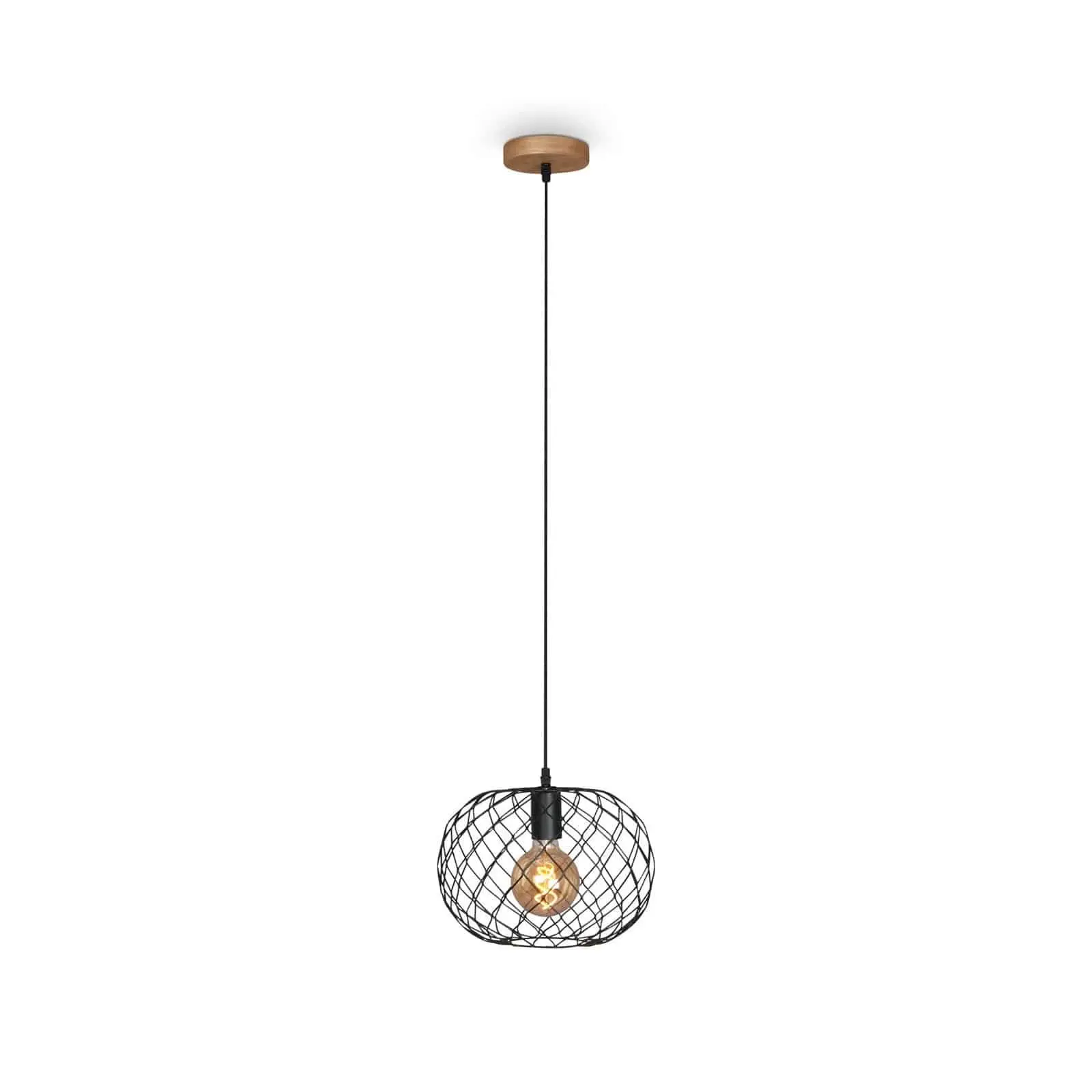 BRILO 4037-015 Závěsné svítidlo, pr. 30 cm, max. 40 W, černá-dřevo - BRILO
