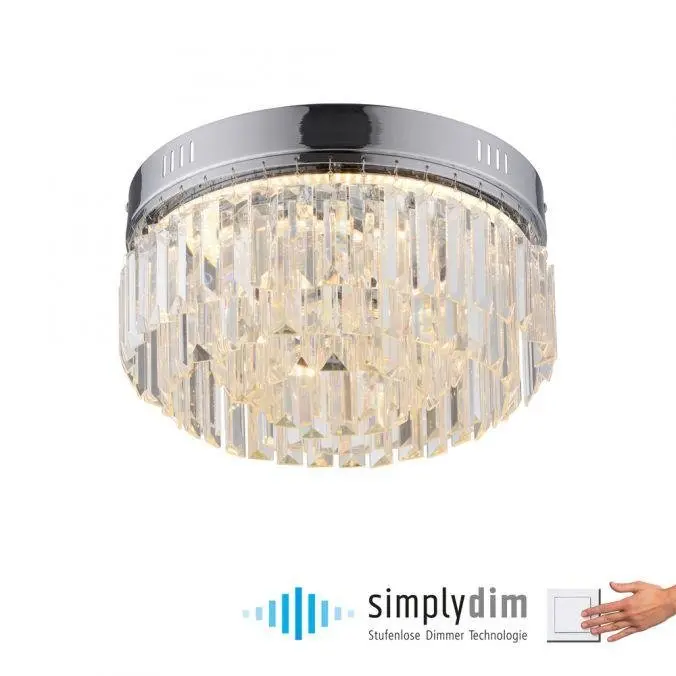 PN 6181-17 KRISTA LED stropní svítidlo chrom s křišťalovými přívěsky stmívatelné paměťová funkce SimplyDim 3000K - PAUL NEUHAUS