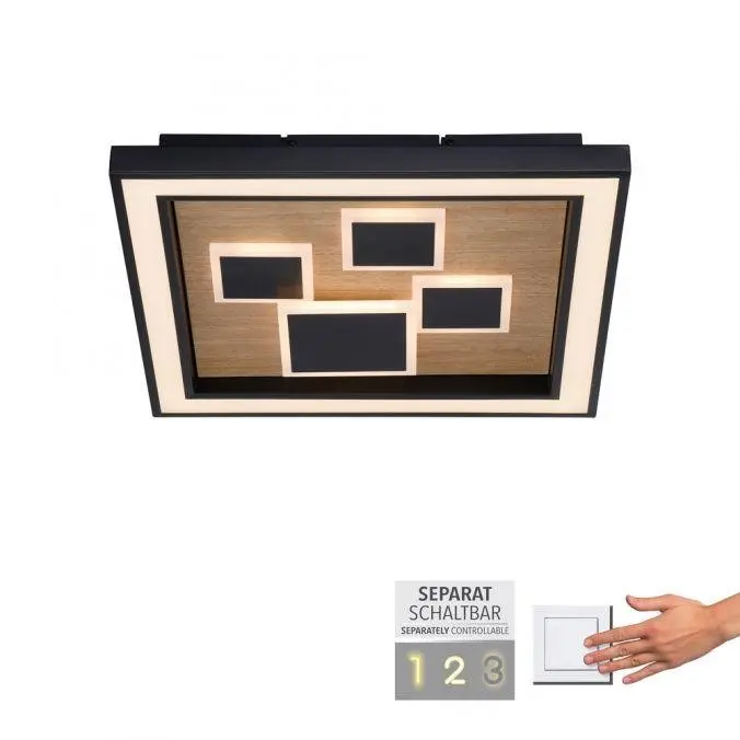 PN 6283-79 ELIZA LED stropní svítidlo hranaté dřevo přírodní dub nastavitelné scény vypínačem 3000K - PAUL NEUHAUS