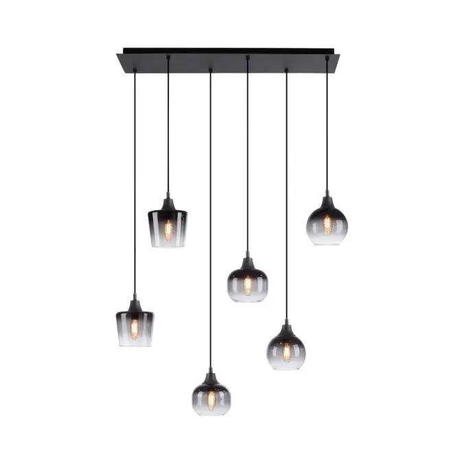 LD 15425-18 ZEA LED závěsné svítidlo černé 6-ramenné kouřové sklo moderní do interiéru - LEUCHTEN DIREKT / JUST LIGHT