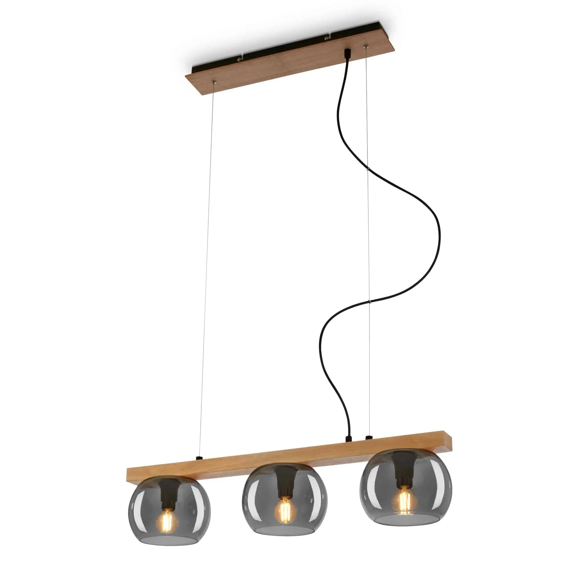 BRI 4143034 Závěsné svítidlo, 120 cm, 3x E14, max. 10W, kouřová/dřevo - BRILONER