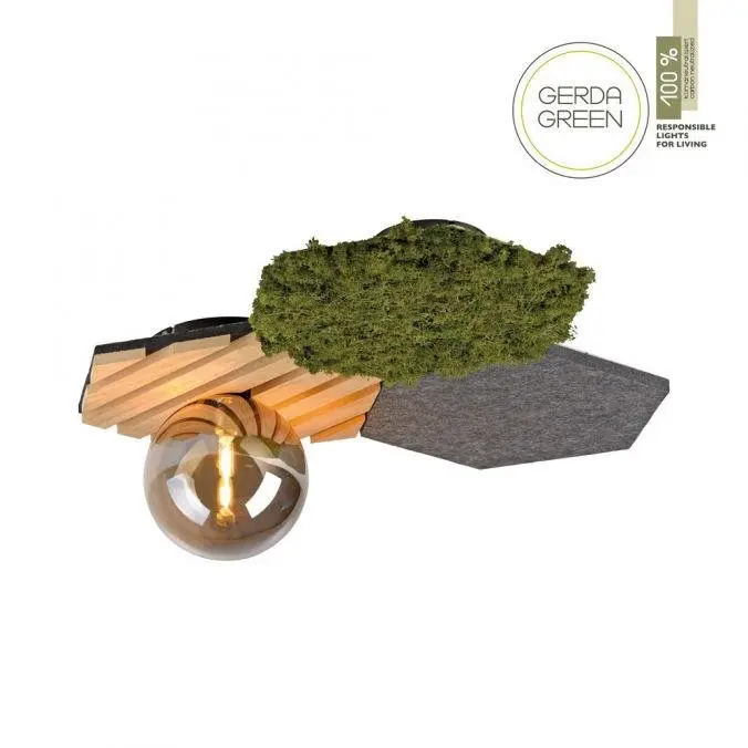 LD 15199-70X VÝPRODEJ VZORKU - Nástěnné svítidlo GREEN dub přírodní dřevo s akustickým panelem kouřové sklo - JUST LIGHT