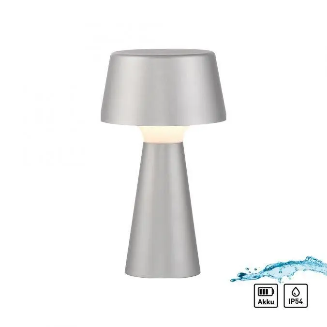 LD 19260-21 ABERA LED stolní lampa na baterie stříbrná dotykový stmívač IP54 USB vnitřní i venkovní použití 3000K - JUST LIGHT