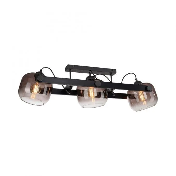 LD 15755-18 CUP 2.0 stropní svítidlo černé 3 ramenné dřevo kouřové sklo nastavitelná výška - JUST LIGHT