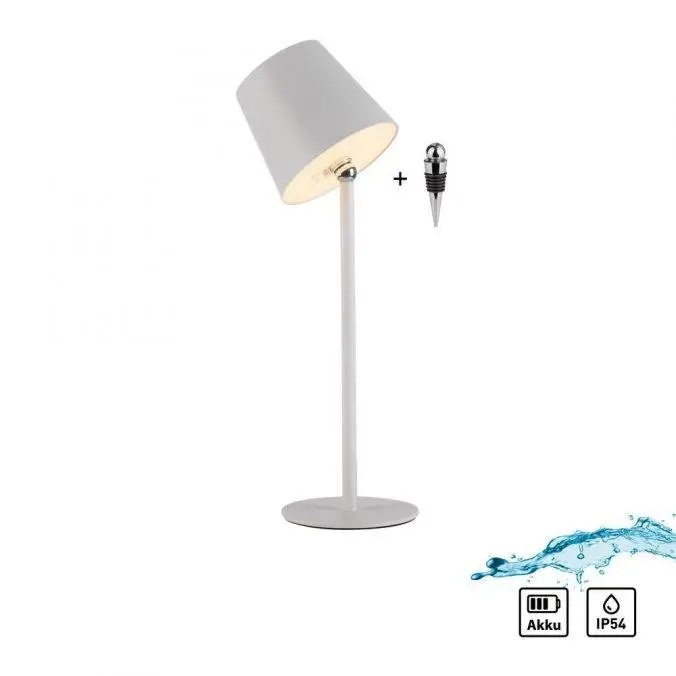Just Light Nabíjecí stolní LED lampa Boteria, 2,5W, IP54, bílá, pr. 11 x 37 cm