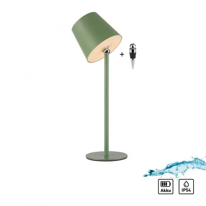 Just Light Nabíjecí stolní LED lampa Boteria, 2,5W, IP54, zelená, pr. 11 x 37 cm