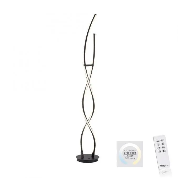 PN 998-18 LED stojací svítidlo černé zakřivené stmívatelné dálkový ovladač CCT 2700-5000K - PAUL NEUHAUS