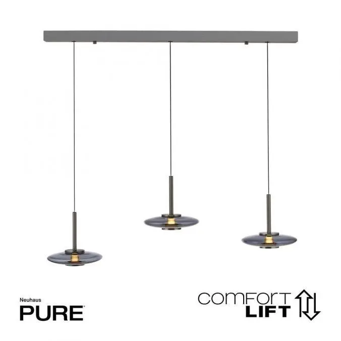 PN 2083-15 Závěsné svítidlo PURE Vitrum 3 ramenné Comfort Lift 2700K platina / kouřová - PAUL NEUHAUS