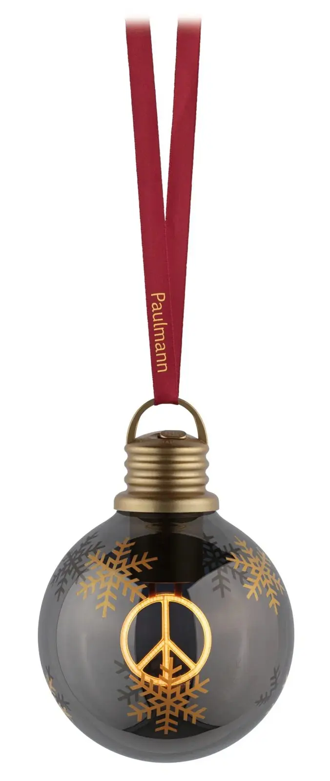 P 241225 Vánoční koule se symbolem míru (na baterie) Christmas Globe Peace hnědá / zlatá 100mm 2200K - PAULMANN